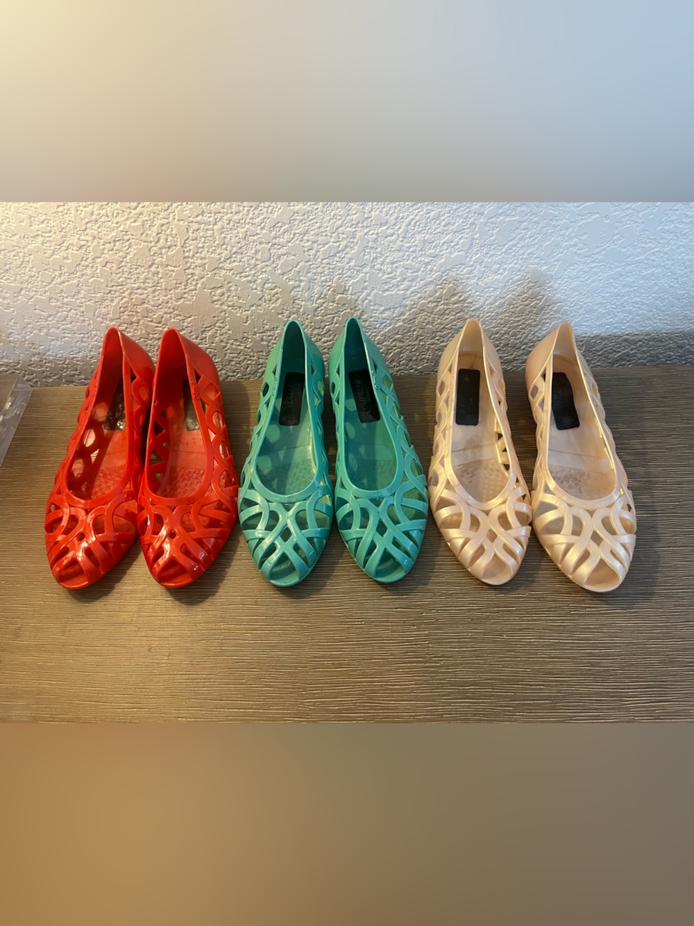 Vintage Grendha Cutout Jelly Sandals— Red, Turquoise & Nude- Amazing Find!